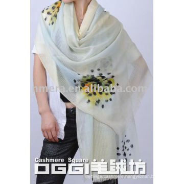 ladies' super thin watercolor printed wool scarf